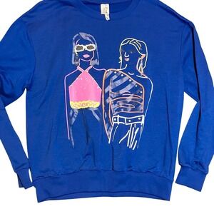Textured Sweatshirt Blue L Unique Pop Studded Jewelry Street Deco Art Retro Neon